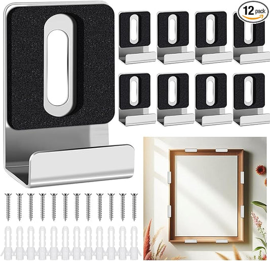 12 Pcs Metal Mirror Holder Clips for Wall Mounting Heavy Duty Frameless Mirror Hangers Hooks Hardware Mounting Clip for Wall Tile Billboard Display(Silver,3/4 Inch)