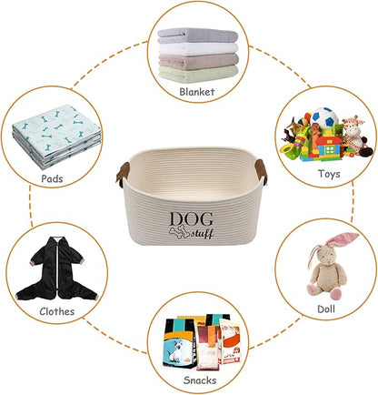 Geyecete Square Dog toy basket storage Cotton Rope Storage Basket Pet/Pet Toy And Accessory Storage Bin Doy Toy Box-Beige