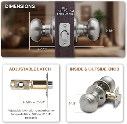Copper Creek Colonial Passage Interior Door Knob – ANSI Grade-3 Certified, Modern Heavy Duty Handle, Easy Install and Reversible for Bedroom, Bathroom and Closets – Satin Stainless (1 Pack)