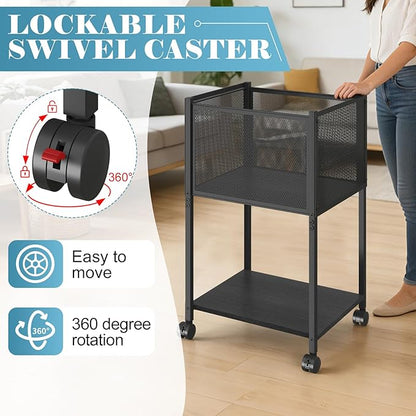 Letter/Legal Rolling File Cart, Narrow Mobile File Cabinet with Wheels Hanging Files, Metal Hanging File Folder Cart File Organizer Under Desk Storage for Home Office, Black