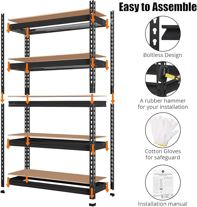 GarveeHome Heavy Duty Storage Shelves - 5 Tier 48 * 18 * 72 in, Adjustable Garage Storage Shelving, Metal Storage Utility Rack Shelf Unit