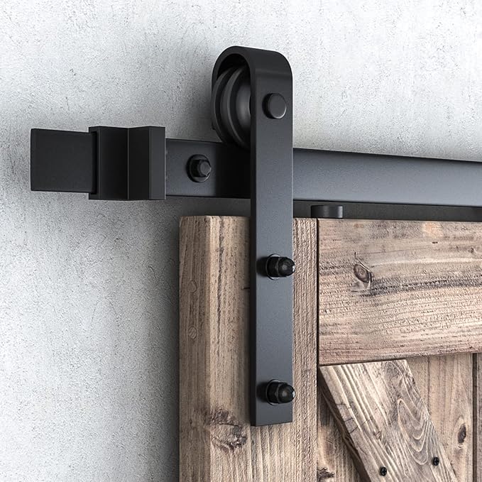 SMARTSTANDARD 7.5FT Barn Door Hardware Kit, Sliding Barn Door Track -Smoothly and Quietly -Easy to Install -Includes Step-by-Step Installation Instruction Fit 42“-45" Wide Door Panel (J Shape Hanger)