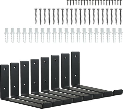 HEART ART Black Shelf Bracket 8 inch, J Metal Heavy Duty Shelf Support Brackets 8 Pack，8.3" L×4" H×1.5" W.