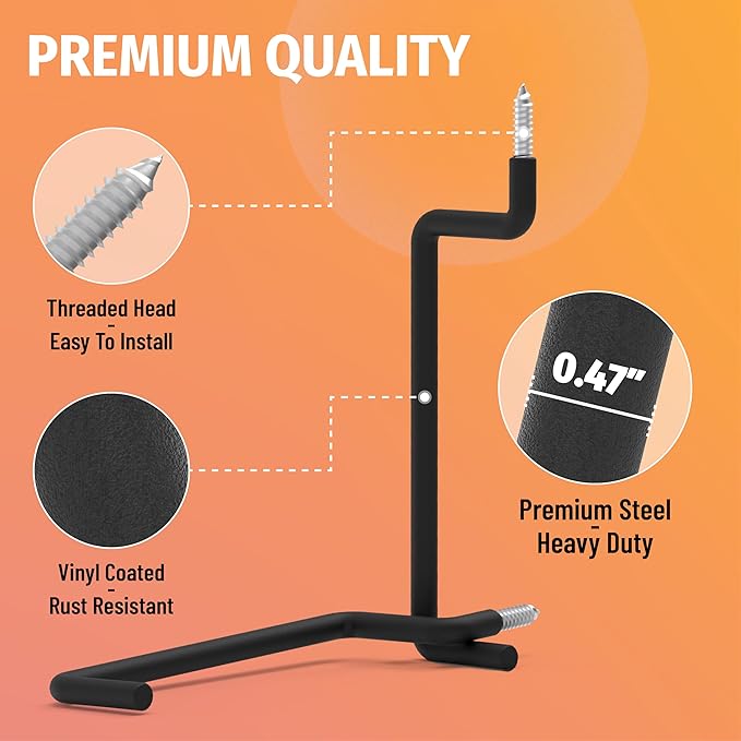 HUHOLE Heavy Duty Ladder Hooks for Garage Wall (4 Pack) – Screw-in Utility Hangers with Vinyl Coating – 8.46 Inch Wall Mount Storage Brackets for Hanging Ladders, Chairs