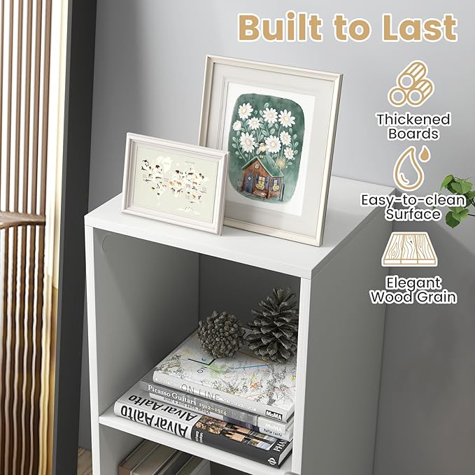 Giantex 2-Cube Bookcase, White Cubby Bookshelf w/Back Guardrail & Anti-Tipping Kits, 3-Tier Freestanding Storage Organizer with Shelves, Open Back Display Rack for Living Room, Bedroom