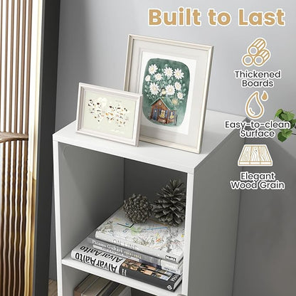 Giantex 2-Cube Bookcase, White Cubby Bookshelf w/Back Guardrail & Anti-Tipping Kits, 3-Tier Freestanding Storage Organizer with Shelves, Open Back Display Rack for Living Room, Bedroom