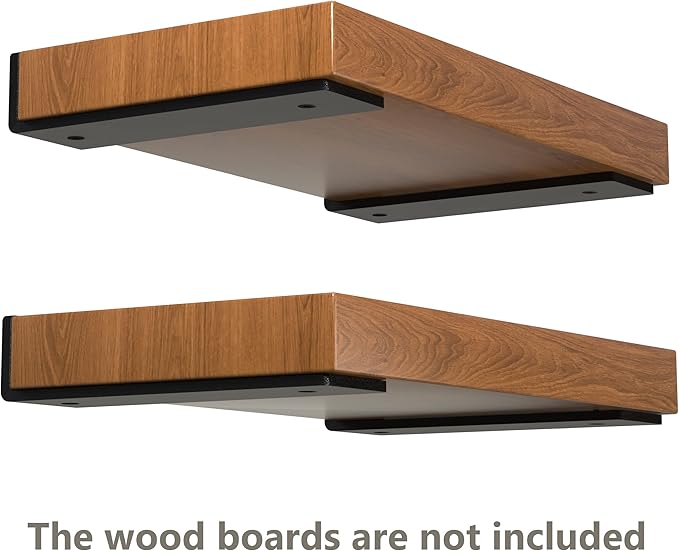 6 Inch Floating Shelf Brackets, Heavy Duty Hidden Bracket for Wall, Mantel, Bookshelves, Black Powder Coated Steel, 12-Pack