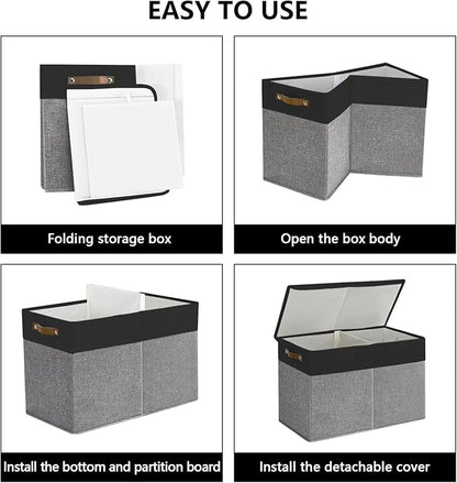 Large Toy Storage Box with Lids, Collapsible Sturdy Baby Storage Organizer Chest Bin Basket for Kids, Boys, Girls, Playroom, Nursery, Bedroom, Closet 25"x13"x16" (Gray and Black)