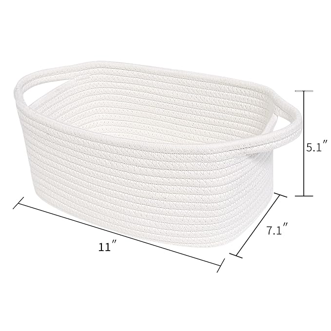 ABenkle Small White Basket, Soft Woven Storage Bins Baskets for Cat Dog Toys Organizer, Decorative Shelves Closet Organizing Basket Chest Box, Empty Gift Baskets
