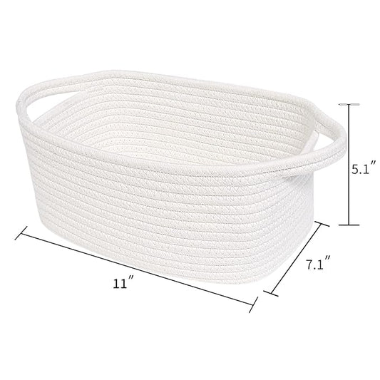 ABenkle Small White Basket, Soft Woven Storage Bins Baskets for Cat Dog Toys Organizer, Decorative Shelves Closet Organizing Basket Chest Box, Empty Gift Baskets