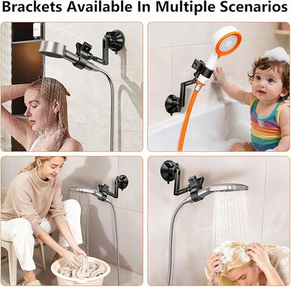 Adjustable Shower Head Holder, Strong Suction Cup Handheld Shower Wand Holder with 360° Rotation & Telescopic Arm,Wall Mount for RV/Bathroom, No Drill Adhesive Free Showerhead Mount Hanger