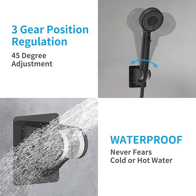 KAIYING Self Adhesive Handheld Shower Head Holder, Adjustable Angle RV & Bathroom Wand Holder, Universal ABS Black Shower Bracket