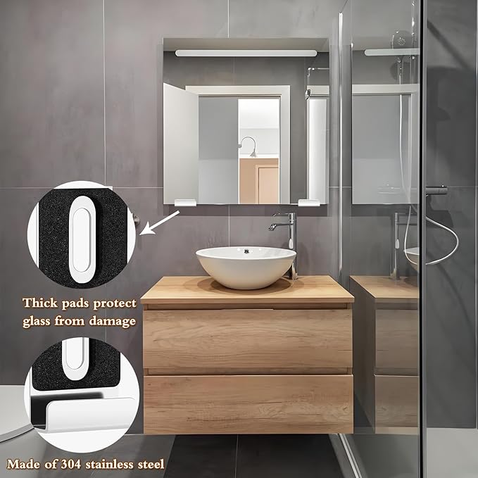 12 Pack Heavy Duty Metal Mirror Clips Kit with Screws & Rubber Pads for Frameless Mounting - Wall Tile Billboard Mirror Hanger Hardware (Silver)