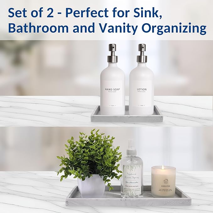 Countertop and Vanity Tray - 2 PC (11” and 7”) Shatterproof Silicone Kitchen and Bathroom Trays for Counter, Kitchen Soap Dispenser Tray, Vanity Trays for Bathroom, Perfume Key Tray