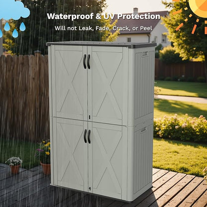 Patiowell 50 Cu.ft Outdoor Storage Cabinet with Lockable Door, Waterproof Horizontal Storage Shed for Tools and Patio Furniture, All-Weather Resin Shed Easy Assemble for Pool or Backyards, Brown