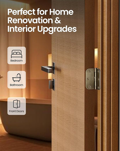 Atique Brass Door Hinges - 12 Pack Atique Door Hinges 3.5 Inch Rounded Interior Door Hinge with 5/8" Radius - Heavy Duty 3 1/2" Brass Hinges for Residential Door Hardware
