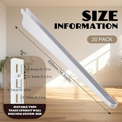 20 Pcs Adjustable Shelf Brackets for Double Track System Closet Organization Heavy Duty Wire Shelf Brackets(White,16.5 Inch)