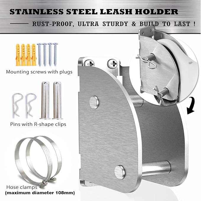 Heavy Duty Retractable Leash Wall Mount,Secure Dog Parking Station for Hands-Free Convenience,Rustproof&Chewproof Tie Out Hook,Indoor-Outdoor Safety Anchor for All Dog Sizes