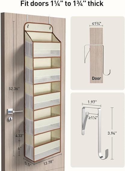 Yecaye 1 Pc 5 Tier Over the Door Organizer with 15 Pockets | 44lb Load Over the Door Storage | No Sagging Closet Organizers and Storage | Versatile Nursery Hanging Organizers for Home Dorm - Beige
