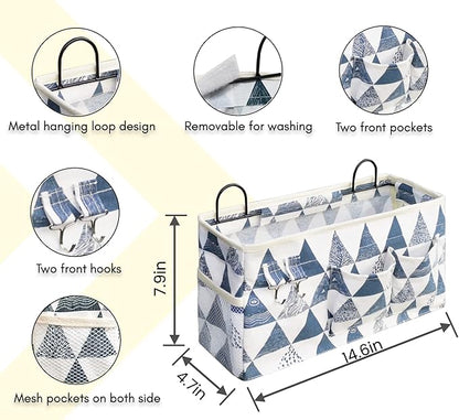 2pcs Large Wall Hanging Organizer Bag, Linen Fabric Door Hanging Storage Baskets with Pockets, Waterproof Bin for Kitchen, Bedroom, Office, RV Camper (Triangle)