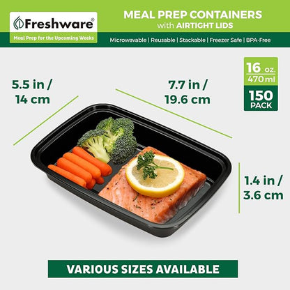Freshware Meal Prep Containers 1 Compartment Food Storage Containers with Lids, Bento Box, BPA Free, Stackable, (16 oz), 150 count (Pack of 1)