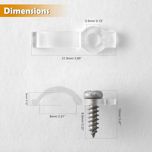 100 Pack Strip Light Mounting Brackets,Fixing Clips,One-Side Fixing,100 Screws Included (For 8mm Wide Waterproof Strip Lights)