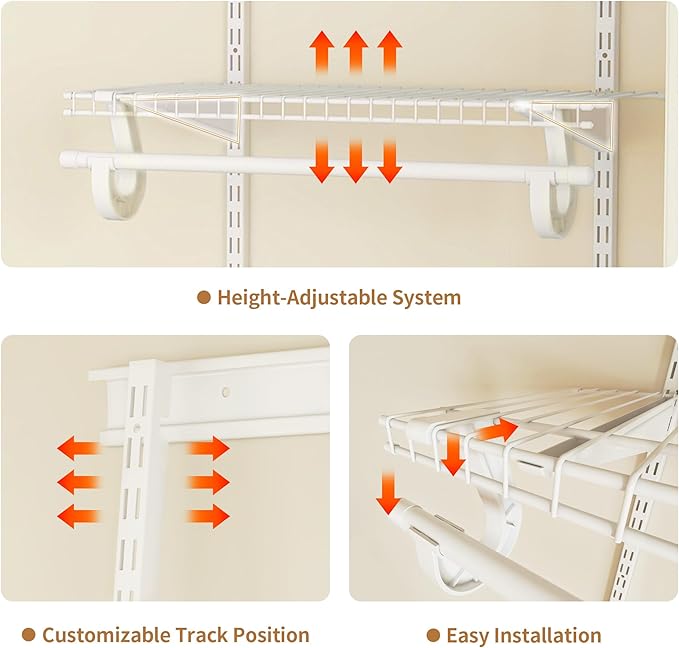 4-6 Ft Closet Organizer System, Adjustable Metal Wire White Closet System, Expandable Walk in Closet Organizers and Storage System, Closet Shelves with Hanging Rods