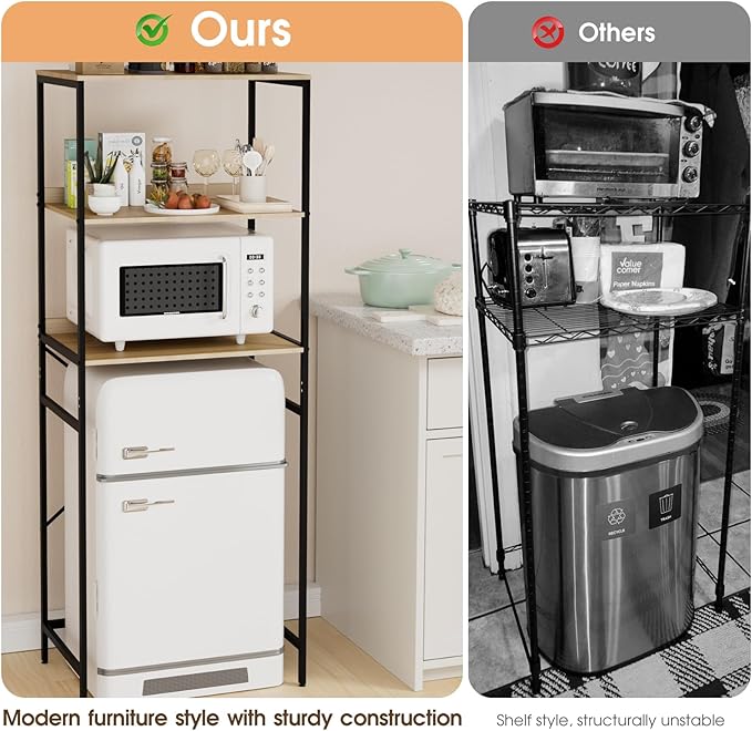 Mini Fridge Shelf Mini Fridge and Microwave Stand Over Mini Fridge Storage Rack 3 Tier Microwave and Fridge Stand Suitable for Dorm, Kitchens, Offices, Natural