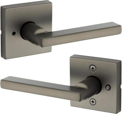 Kwikset Halifax Interior Square Privacy Door Handle with Lock, Door Lever For Bathroom and Bedroom, Gunmetal Reversible Keyless Turn Lock