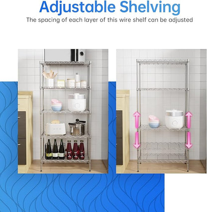 PayLessHere Shelf Metal Shelf Wire Shelving NSF Certified 5 Tier Adjustable Shelf Versatile Storage Solution Steel Organizer Wire Rack Easy Assembly, Chrome