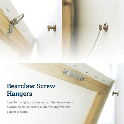 PHS Bear Claw Hanger Screws - 150 Pack Wall Hangers for Pictures - 30 lbs Heavy Duty Picture Hangers for Drywall & Plaster Walls - Gold Picture Hanging Hooks for D-Rings, Sawtooth, Wire and Keyholes