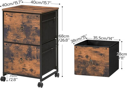HOOBRO 2 Drawer Mobile File Cabinet, Rolling Printer Stand, Vertical Office Filing Cabinet for Home Office, A4/Letter Size, Nonwovens Drawer, Rustic Brown BF20WJ01