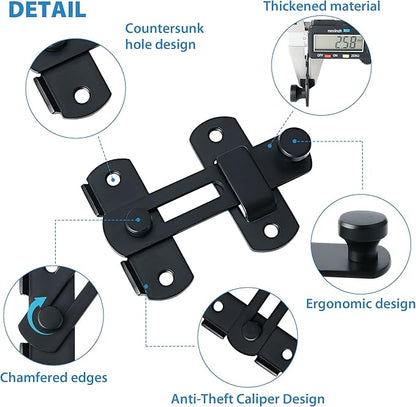 Alise 2Pcs Flip Latch Gate Latches, 4 inch Safety Door Lock for Barn Wood Fence Sliding French Doors,Heavy Duty SUS304 Stainless Steel Gate Hardware Matte Black MS9500B-2P