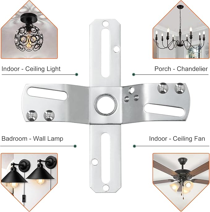 Qc Ceiling Light Fixture Mounting Bracket [Upgraded Version], Ceiling Fan Mounting Bracket, Universal Light Fixture Parts with Screws, Swivel Junction Box Adapter, Light Fixture Crossbar for Light