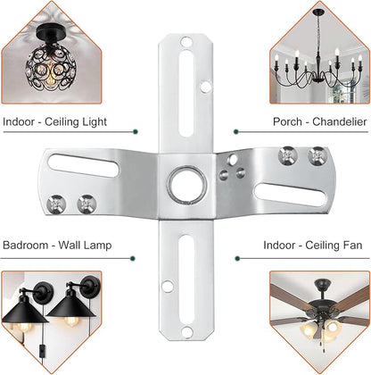 Qc Ceiling Light Fixture Mounting Bracket [Upgraded Version], Ceiling Fan Mounting Bracket, Universal Light Fixture Parts with Screws, Swivel Junction Box Adapter, Light Fixture Crossbar for Light