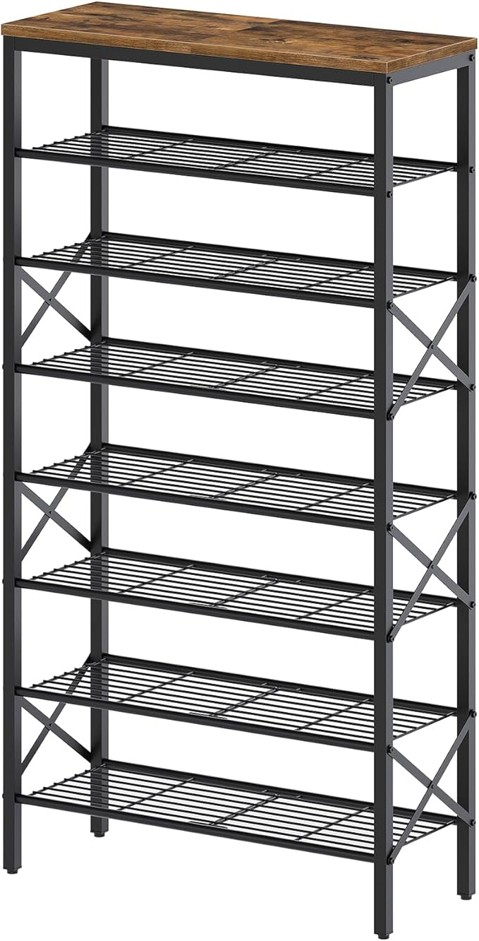8 Tier Shoe Rack, Shoe Storage Organizer, Large Capacity Shoe Shelf Holds 32 Pairs of Shoes, Sturdy and Stable, for Entryway, Hallway, Closet, Dorm Room, Rustic Brown SS08BR