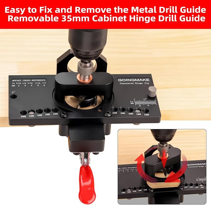 Metal Concealed Hinge Jig with Quick Clamp and Dust Vacuum Adapter - 35mm Cabinet Hinge Drilling Jig for Woodworking Door Cabinet Hinges Mounting Tool