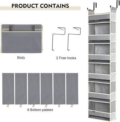 2 Pack Over The Door Hanging Organizer 6-Shelves and 12 Side Pockets, Over The Door Storage for Bathroom and Bedroom, Back of Door Organizers for Baby Products and Kid's Toys(13"x5"x54" Grey)