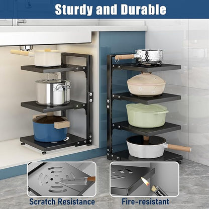 Pot Rack Organizers：CASONNIK 7-Tier Adjustable Heavy Duty Pan Organizer Rack for Cabinet ，Multiple Use Modes，Pot Rack & Pan Rack for Kitchen Counter and Cabinet