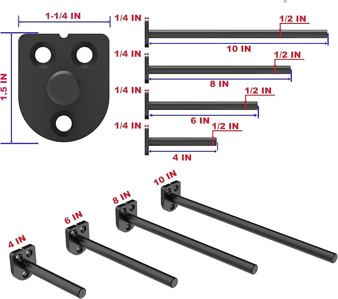 Floating Shelf Bracket（1/4 Inch Thick 8 Pack, 10 Inch Black） Solid Steel Support, Hidden Heavy Duty Shelf Bracket, Invisible &Blind Design for Wood Shelves，Suitable for Kitchen, Study or DIY