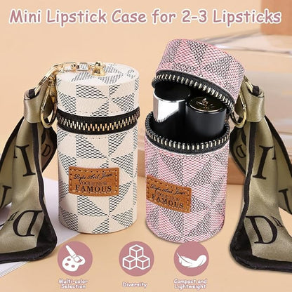 2 PCS Lipstick Organizer, Leather Lip Gloss Bag with Keychain, Portable Mini Lipstick Case for Lip Gloss, Purse,Mini Perfume