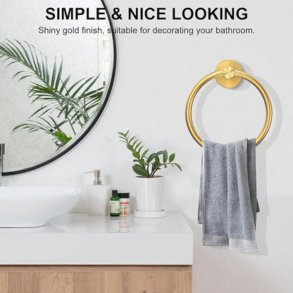 SetSail Towel Holder for Bathroom Wall Gold Towel Ring Stainless Steel Hand Towel Holder for Bathroom, Kitchen Drill Hole, 2 Packs