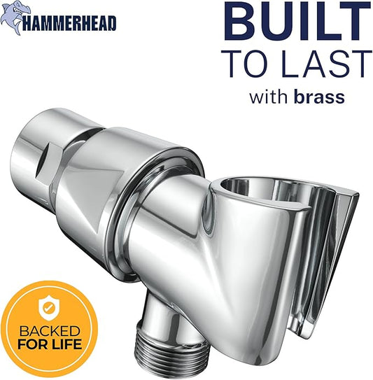 HammerHead Showers® Solid Metal Handheld Shower Head Holder - Chrome - Adjustable Shower Wand Holder with Wall Hook Bracket and Pivot Ball - Hand Held Shower Head Holder - Shower Hose Holder