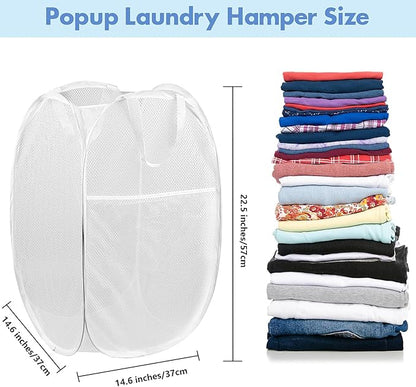 DUCOO Pop Up Laundry Hamper, 14.6 x 14.6 x 22.5 in, Mesh, Foldable, White