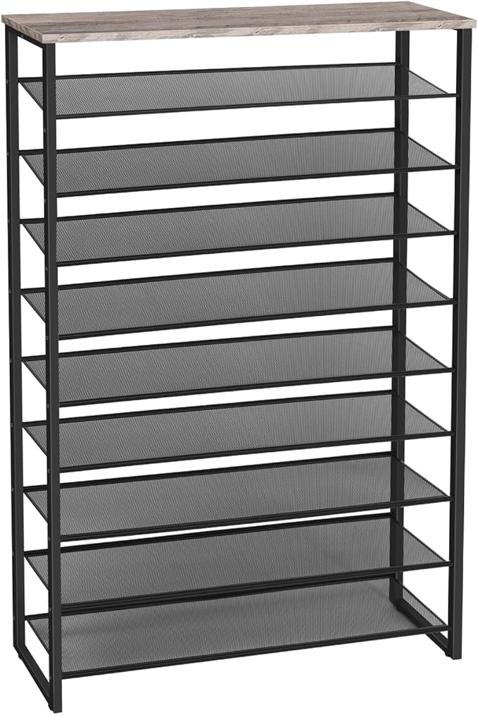 HOOBRO 10-Tier Shoe Rack for Entryway, 39.4" L Shoe Storage Organizer, Large Capacity Shoe Shelf for Closet, Front Door Entrance, Hallway, Holds 45-50 Pairs of Shoes, Greige and Black BG171XJ01