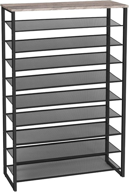 HOOBRO 10-Tier Shoe Rack for Entryway, 39.4" L Shoe Storage Organizer, Large Capacity Shoe Shelf for Closet, Front Door Entrance, Hallway, Holds 45-50 Pairs of Shoes, Greige and Black BG171XJ01
