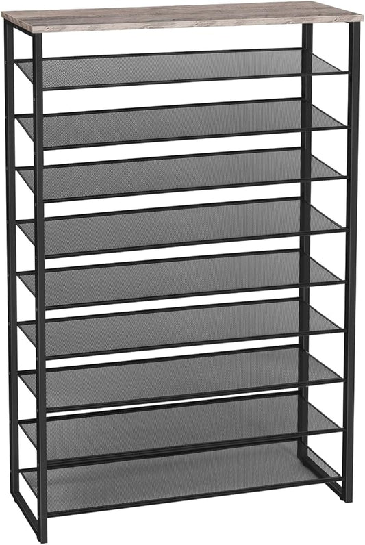 HOOBRO 10-Tier Shoe Rack for Entryway, 39.4" L Shoe Storage Organizer, Large Capacity Shoe Shelf for Closet, Front Door Entrance, Hallway, Holds 45-50 Pairs of Shoes, Greige and Black BG171XJ01