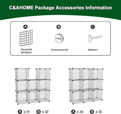 C&AHOME Wire Cube Storage, 9 - Cube Organizer Metal C Grids, Modular Shelves Units, Closet Organizer, Ideal for Home, Office, Living Room, 36.6”L x 12.4”W x 48.4”H, Silver Gray UWCS3009G