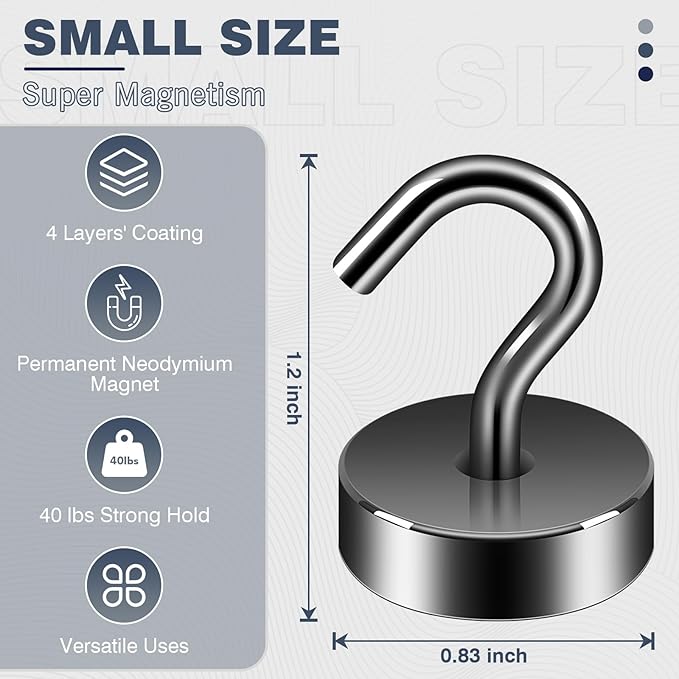 Neosmuk Magnetic Hooks, Cruise Ship Essentials, 40lb+ Heavy Duty Magnetic Hooks for Cruise Cabins, Refrigerator, Grill, Hanging, and Travel | Extra Strong Must-Haves Magnet Hook,Gunmetal,Pack of 5