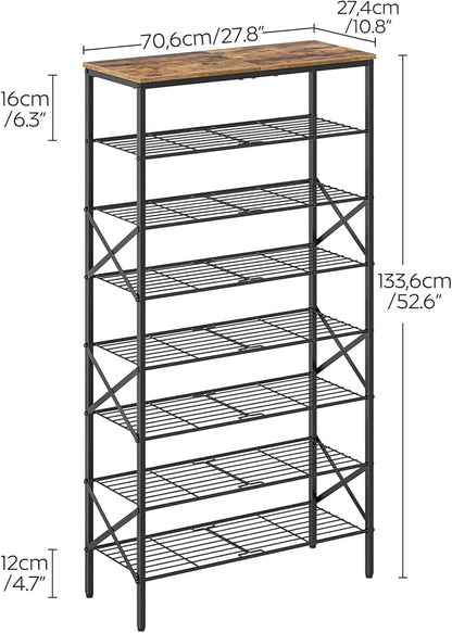 8 Tier Shoe Rack, Shoe Storage Organizer, Large Capacity Shoe Shelf Holds 32 Pairs of Shoes, Sturdy and Stable, for Entryway, Hallway, Closet, Dorm Room, Rustic Brown SS08BR